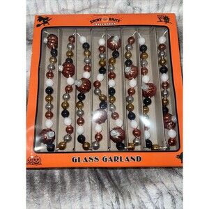 RADKO Shiny Brite GLASS GARLAND 7ft Pumpkin Halloween Black Orange Gold White